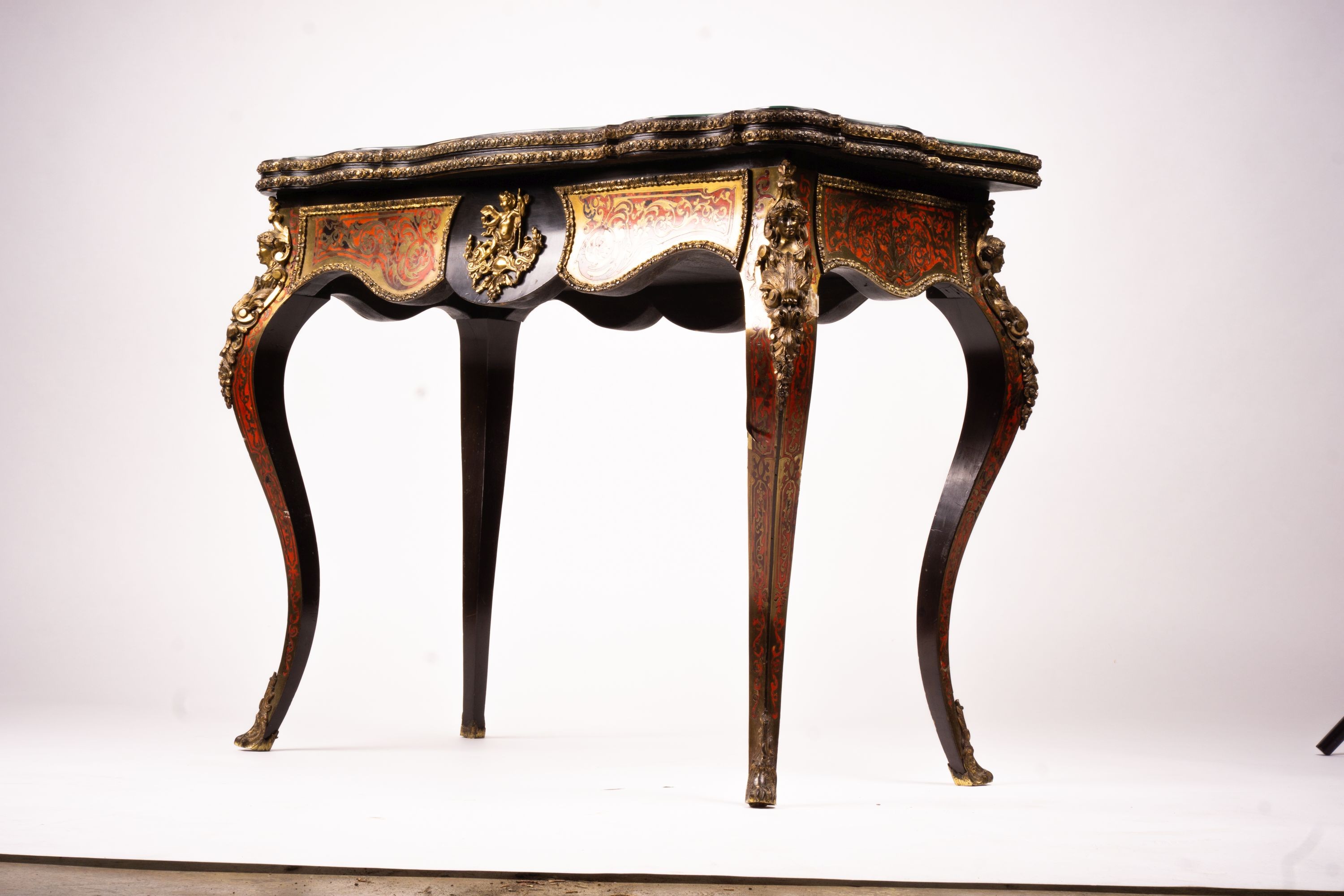 A 19th century Boulle folding card table, width 94cm, depth 46cm, height 74cm